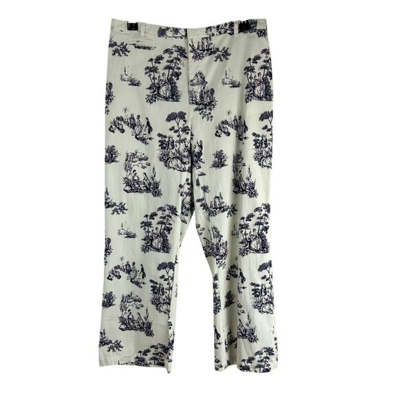 Y2K Kathy Ireland Cropped Toile Pants Women 8 White Purple Stretch Pattern - Picture 1 of 7